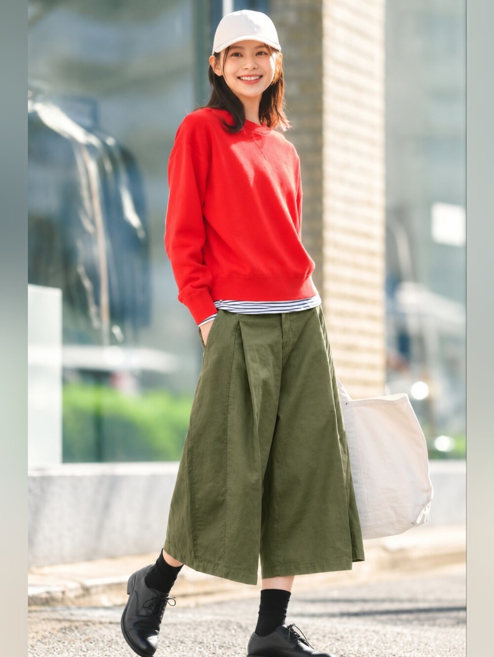 Uniqlo Olive Green Relaxed Pleated Chinos
